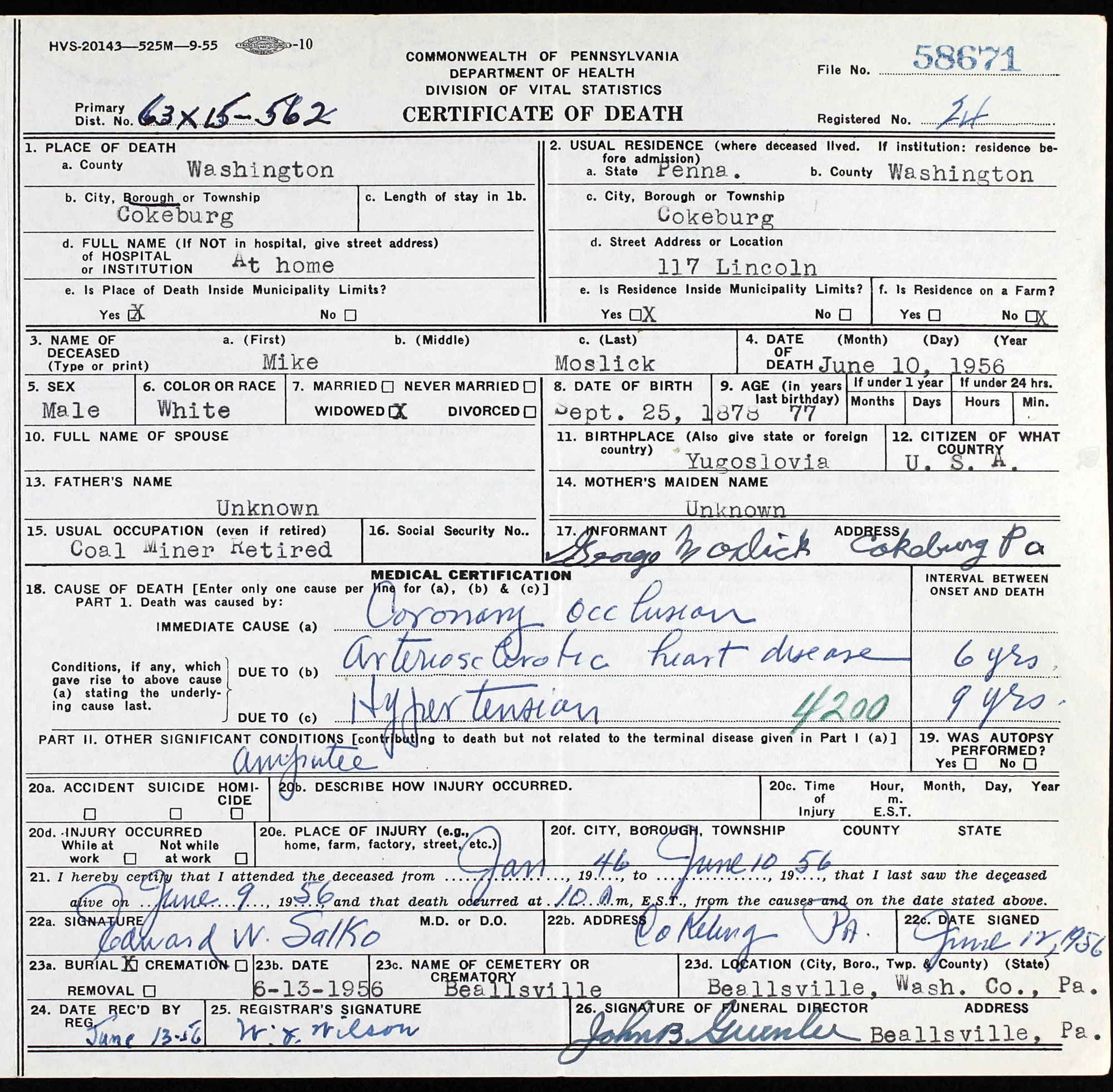 death certificate
